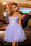 Sparkly Purple A Line Corset Tulle Tiered Graduation Dress with Sequins
