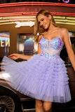 Sparkly Purple A Line Corset Tulle Tiered Graduation Dress with Sequins