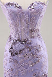 Strapless Beaded Bodycon Purple Graduation Dress with Appliques
