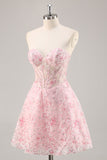 Pink Corset A Line Strapless Graduation Dress with Appliques