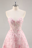 Pink Corset A Line Strapless Graduation Dress with Appliques