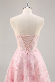Pink Corset A Line Strapless Graduation Dress with Appliques
