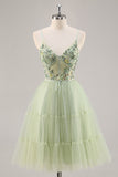 Green A Line Appliqued Corset Graduation Dress