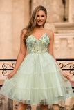 Green A Line Appliqued Corset Graduation Dress