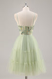 Green Applique Corset A Line Graduation Dress