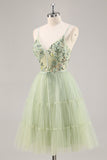 Green Applique Corset A Line Graduation Dress
