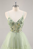 Green Applique Corset A Line Graduation Dress