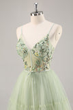 Green Applique Corset A Line Graduation Dress