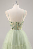 Green Applique Corset A Line Graduation Dress