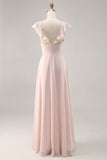 Candy Pink Cap Sleeves Ruched Long Bridesmaid Dress with Sash