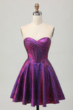 Metallic Dark Purple Strapless Corset Short Graduation Dress