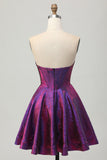 Metallic Dark Purple Strapless Corset Short Graduation Dress