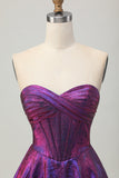 Metallic Dark Purple Strapless Corset Short Graduation Dress