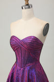 Metallic Dark Purple Strapless Corset Short Graduation Dress