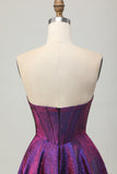 Metallic Dark Purple Strapless Corset Short Graduation Dress
