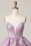 Light Purple A Line Strapless Lace Up Back Tiered Graduation Dress with Bow