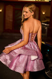 Glitter Light Purple A Line Strapless Tiered Graduation Dress with Bow