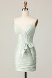 Sage Bodycon Corset Short Graduation Dress with Bow
