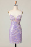 Sparkly Lilac Floral Bodycon Corset Graduation Dress