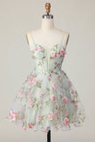 Sage Flower A-Line Corset Graduation Dress with Lace Up Back
