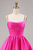 Fuchsia Satin A Line Short Graduation Dress with Beading