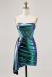 Metallic Green Corset Ruched Bodycon Graduation Dress
