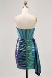 Metallic Green Corset Ruched Bodycon Graduation Dress