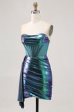 Metallic Green Corset Ruched Bodycon Graduation Dress