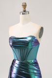 Metallic Green Corset Ruched Bodycon Graduation Dress