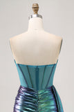 Metallic Green Corset Ruched Bodycon Graduation Dress