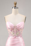 Candy Pink Satin Bodycon Short Corset Graduation Dress with Appliques