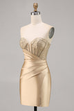 Golden Strapless Corset Bodycon Short Graduation Dress