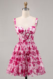 Fuchsia Floral Corset A Line Printed Graduation Dress