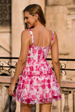 Fuchsia Floral Corset A Line Printed Graduation Dress