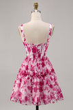 Floral Fuchsia Corset Printed A Line Graduation Dress