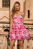 Fuchsia Floral Corset A Line Printed Graduation Dress