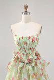 Floral Green Strapless A Line Corset Graduation Dress