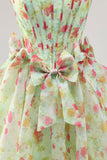 Floral Green Strapless A Line Corset Graduation Dress