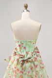Floral Green Strapless A Line Corset Graduation Dress