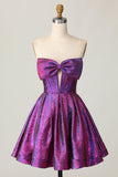 Metallic Corset Dark Purple Strapless A Line Graduation Dress