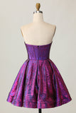 Metallic Corset Dark Purple Strapless A Line Graduation Dress