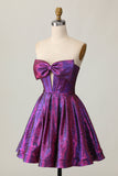 Metallic Corset Dark Purple Strapless A Line Graduation Dress