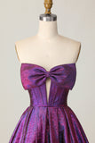 Metallic Corset Dark Purple Strapless A Line Graduation Dress