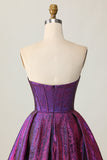 Metallic Corset Dark Purple Strapless A Line Graduation Dress
