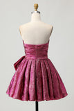 Metallic Dark Purple A-Line Strapless Graduation Dress with Bow