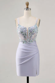 Corset Lavender Bodycon Sequin Graduation Dress