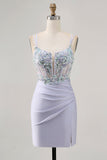 Corset Lavender Bodycon Sequins Mini Graduation Dress