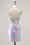 Corset Lavender Bodycon Sequins Mini Graduation Dress