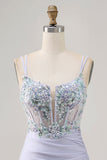 Corset Lavender Bodycon Sequin Graduation Dress