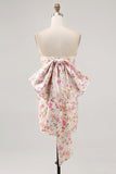 Strapless Bodycon Pink Flower Graduation Dress with Bow
